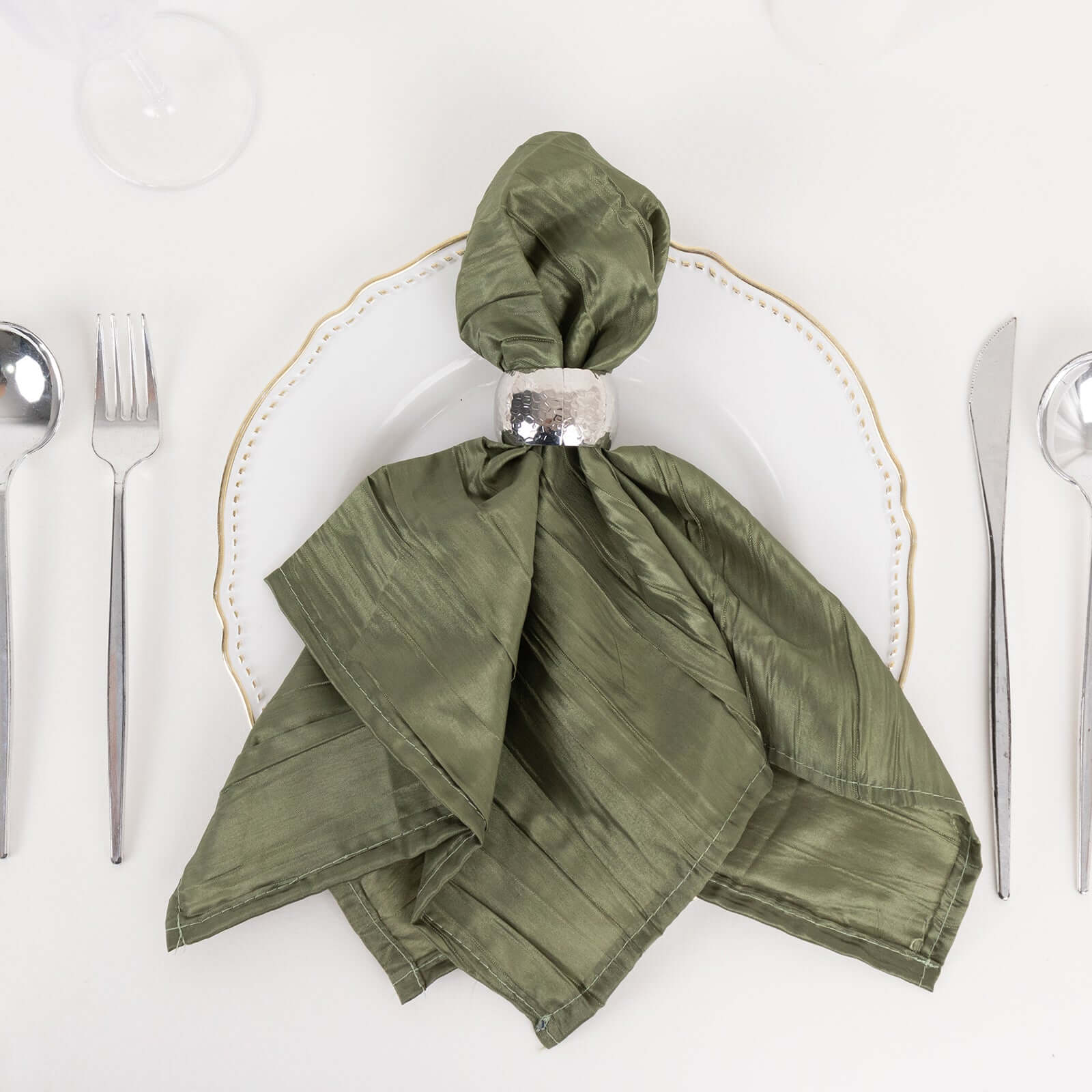 5 Pack Taffeta 20"x20" Napkins Dusty Sage Green - Accordion Crinkle Dinner Napkins - Bell Racket Store