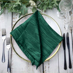 5 Pack Taffeta 20"x20" Napkins Hunter Emerald Green - Accordion Crinkle Dinner Napkins - Bell Racket Store