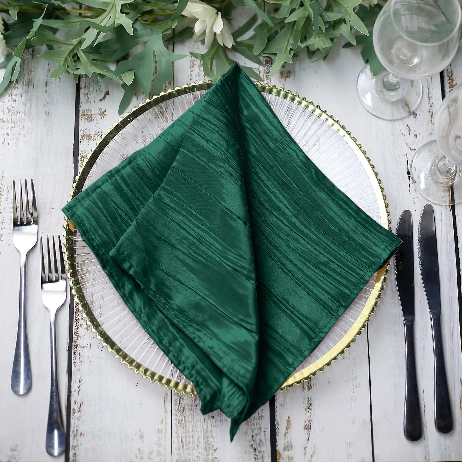 5 Pack Taffeta 20"x20" Napkins Hunter Emerald Green - Accordion Crinkle Dinner Napkins - Bell Racket Store