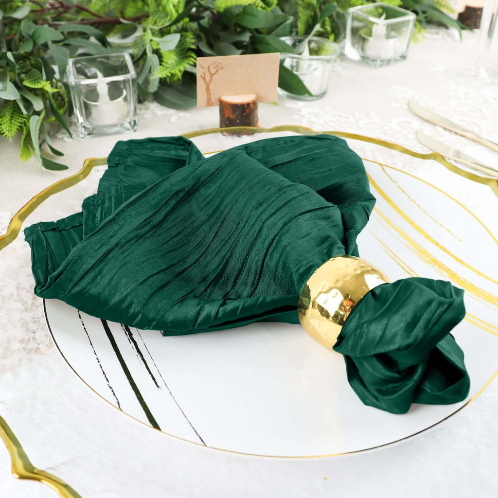 5 Pack Taffeta 20"x20" Napkins Hunter Emerald Green - Accordion Crinkle Dinner Napkins - Bell Racket Store