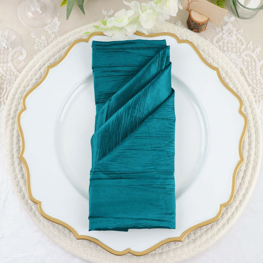 5 Pack Taffeta 20"x20" Napkins Peacock Teal - Accordion Crinkle Dinner Napkins - Bell Racket Store