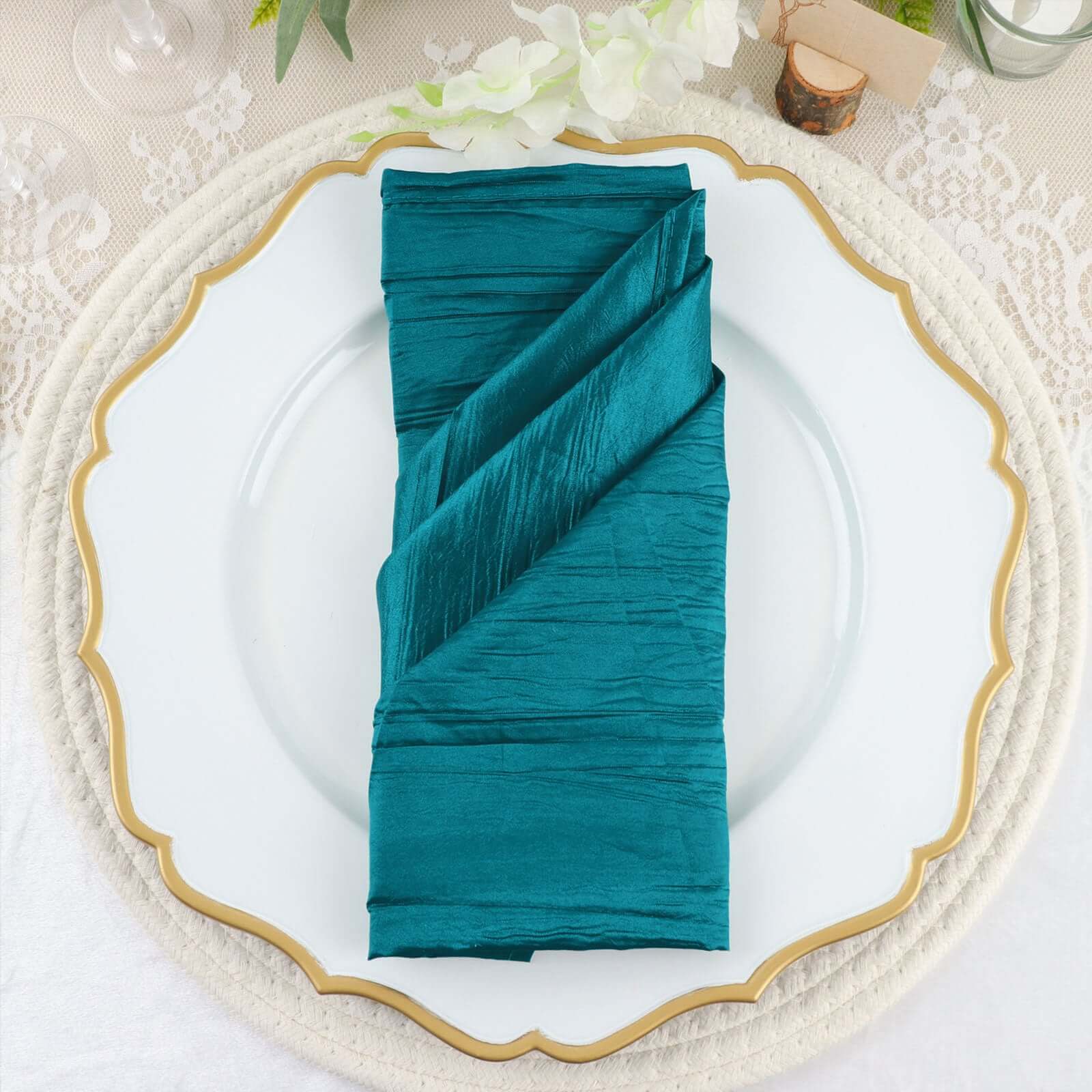5 Pack Taffeta 20"x20" Napkins Peacock Teal - Accordion Crinkle Dinner Napkins - Bell Racket Store