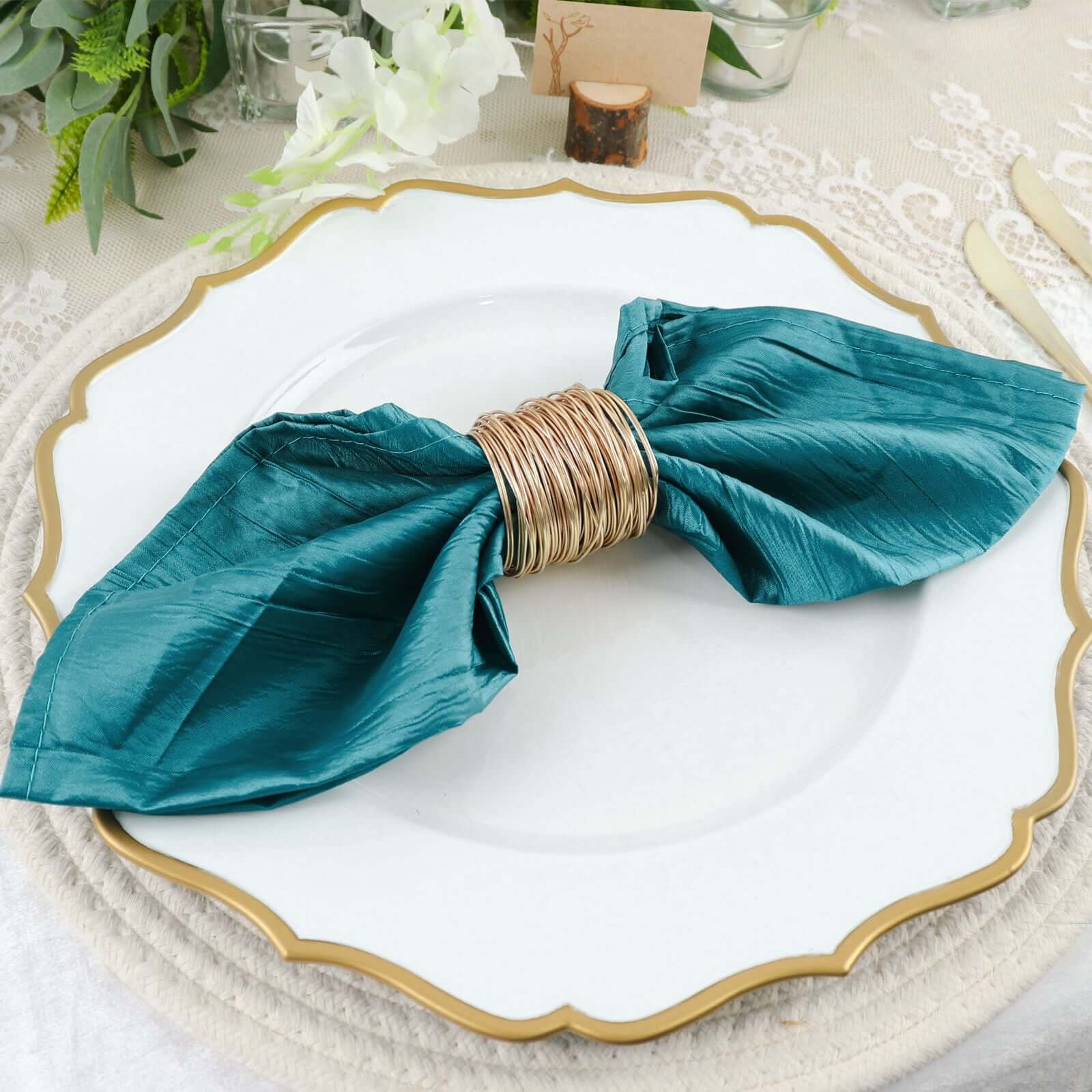 5 Pack Taffeta 20"x20" Napkins Peacock Teal - Accordion Crinkle Dinner Napkins - Bell Racket Store