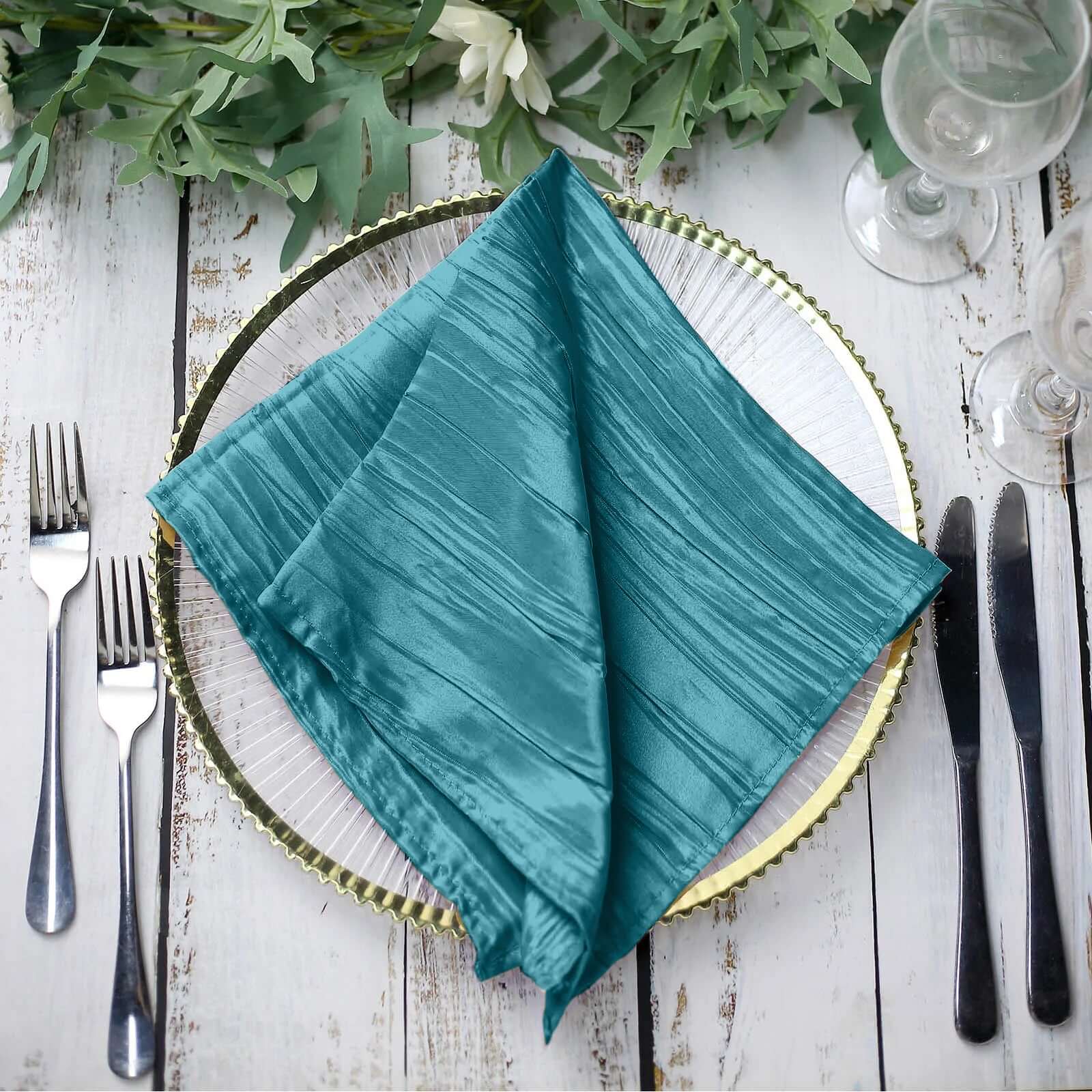 5 Pack Taffeta 20"x20" Napkins Peacock Teal - Accordion Crinkle Dinner Napkins - Bell Racket Store