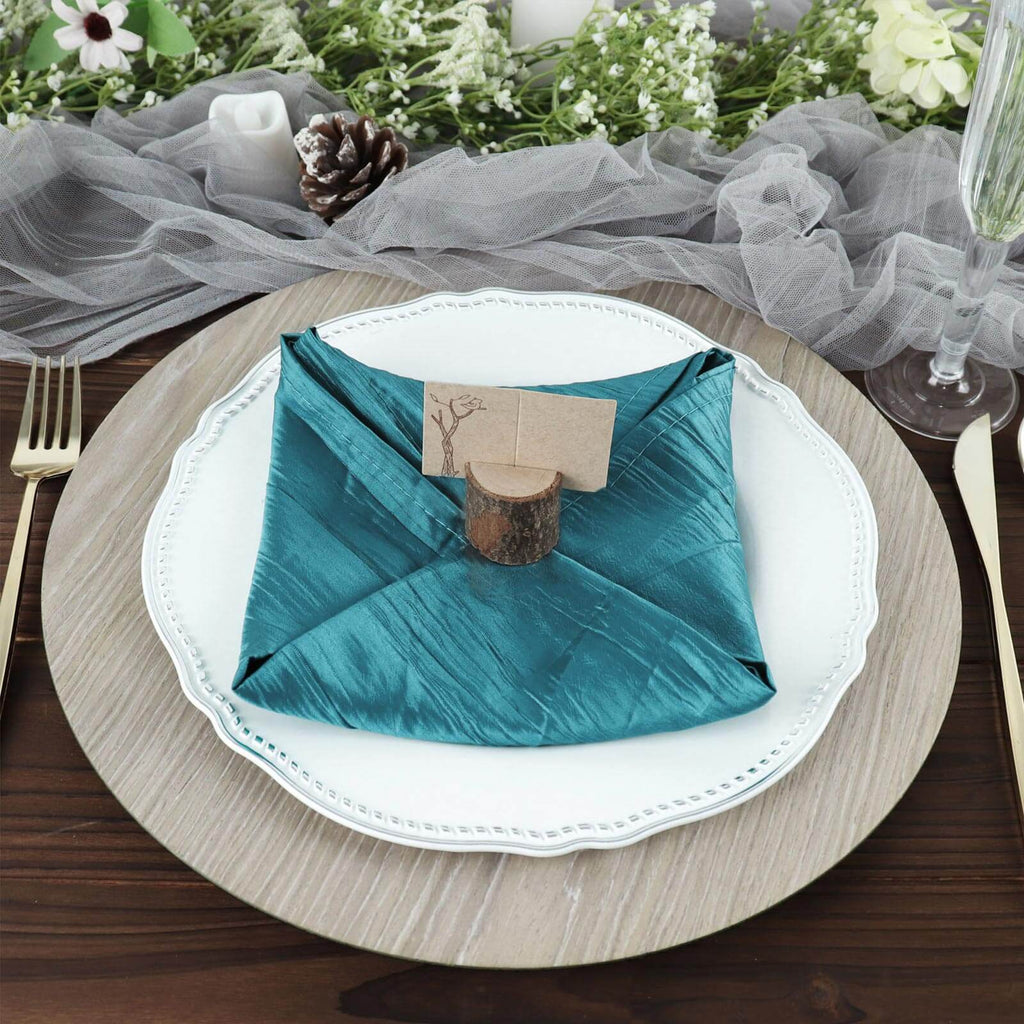 5 Pack Taffeta 20"x20" Napkins Peacock Teal - Accordion Crinkle Dinner Napkins - Bell Racket Store