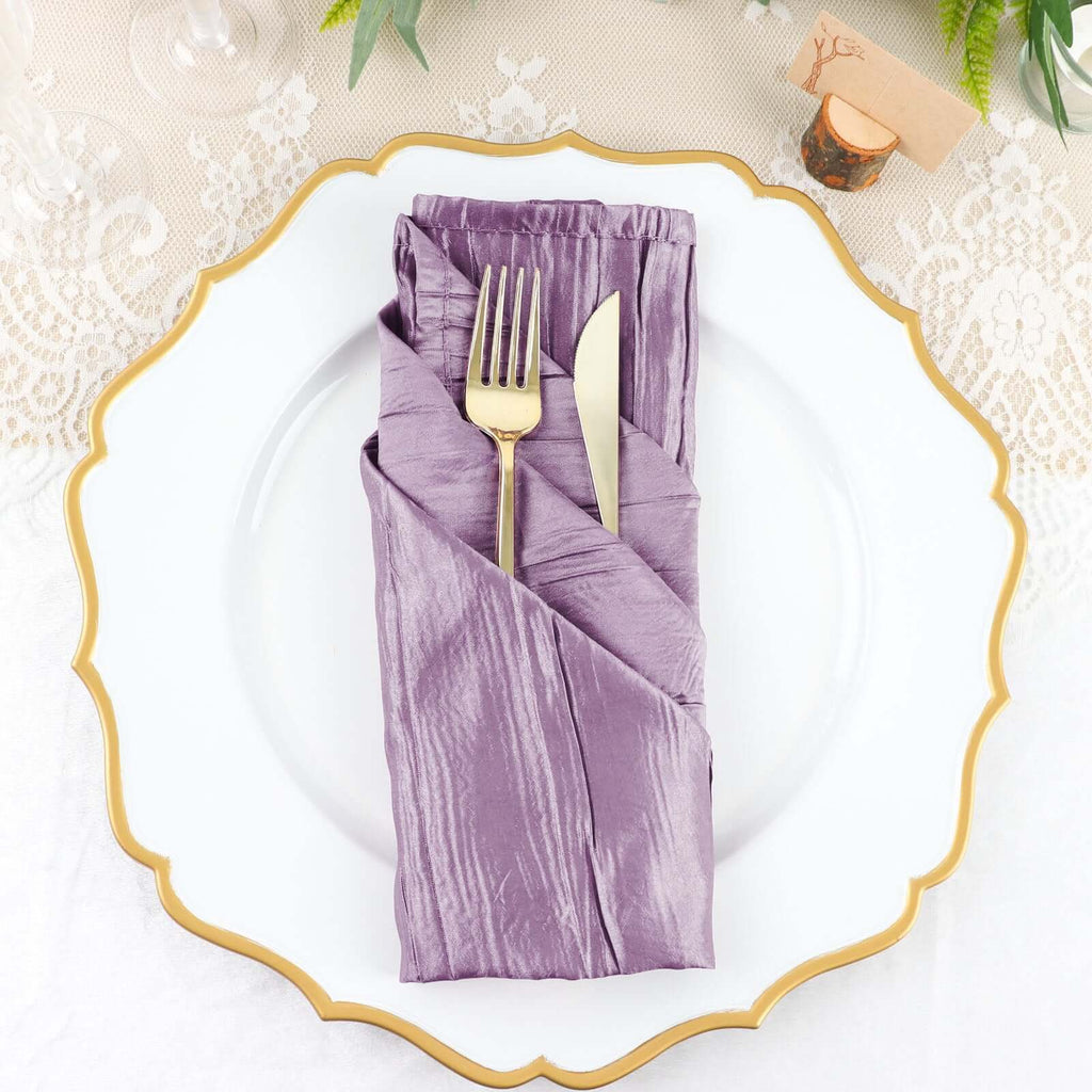5 Pack Taffeta 20"x20" Napkins Violet Amethyst - Accordion Crinkle Dinner Napkins - Bell Racket Store