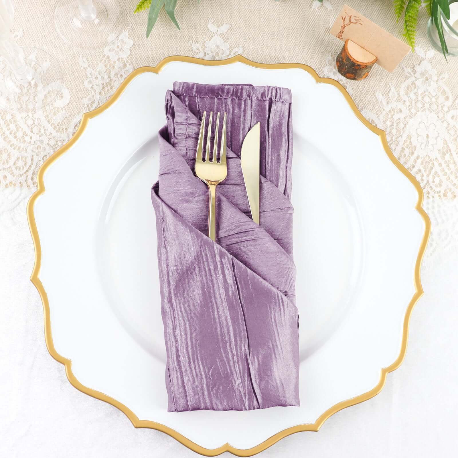 5 Pack Taffeta 20"x20" Napkins Violet Amethyst - Accordion Crinkle Dinner Napkins - Bell Racket Store