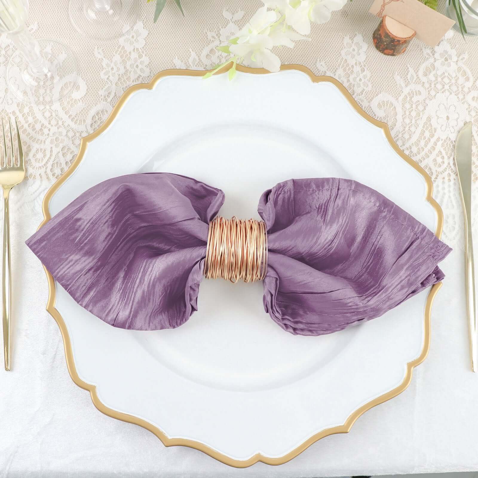 5 Pack Taffeta 20"x20" Napkins Violet Amethyst - Accordion Crinkle Dinner Napkins - Bell Racket Store