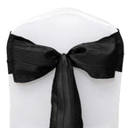 5 Pack Taffeta 6"x106" Chair Sashes Black Accordion Crinkle Texture - Stylish Decor for Weddings & Gatherings