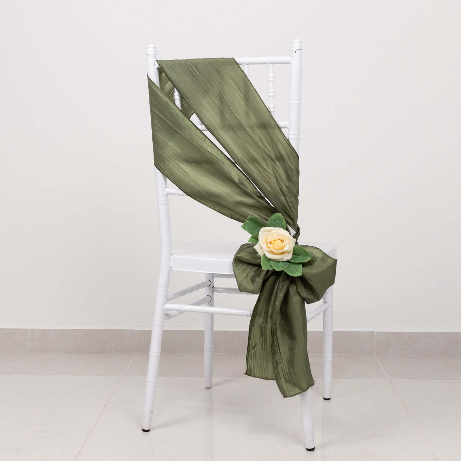 5 Pack Taffeta 6"x106" Chair Sashes Dusty Sage Green Accordion Crinkle Texture - Stylish Decor for Weddings & Gatherings - Bell Racket Store