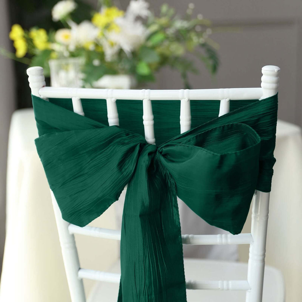 5 Pack Taffeta 6"x106" Chair Sashes Hunter Emerald Green Accordion Crinkle Texture - Stylish Decor for Weddings & Gatherings - Bell Racket Store