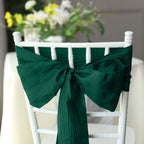 5 Pack Taffeta 6"x106" Chair Sashes Hunter Emerald Green Accordion Crinkle Texture - Stylish Decor for Weddings & Gatherings - Bell Racket Store