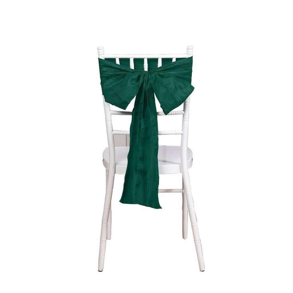 5 Pack Taffeta 6"x106" Chair Sashes Hunter Emerald Green Accordion Crinkle Texture - Stylish Decor for Weddings & Gatherings - Bell Racket Store