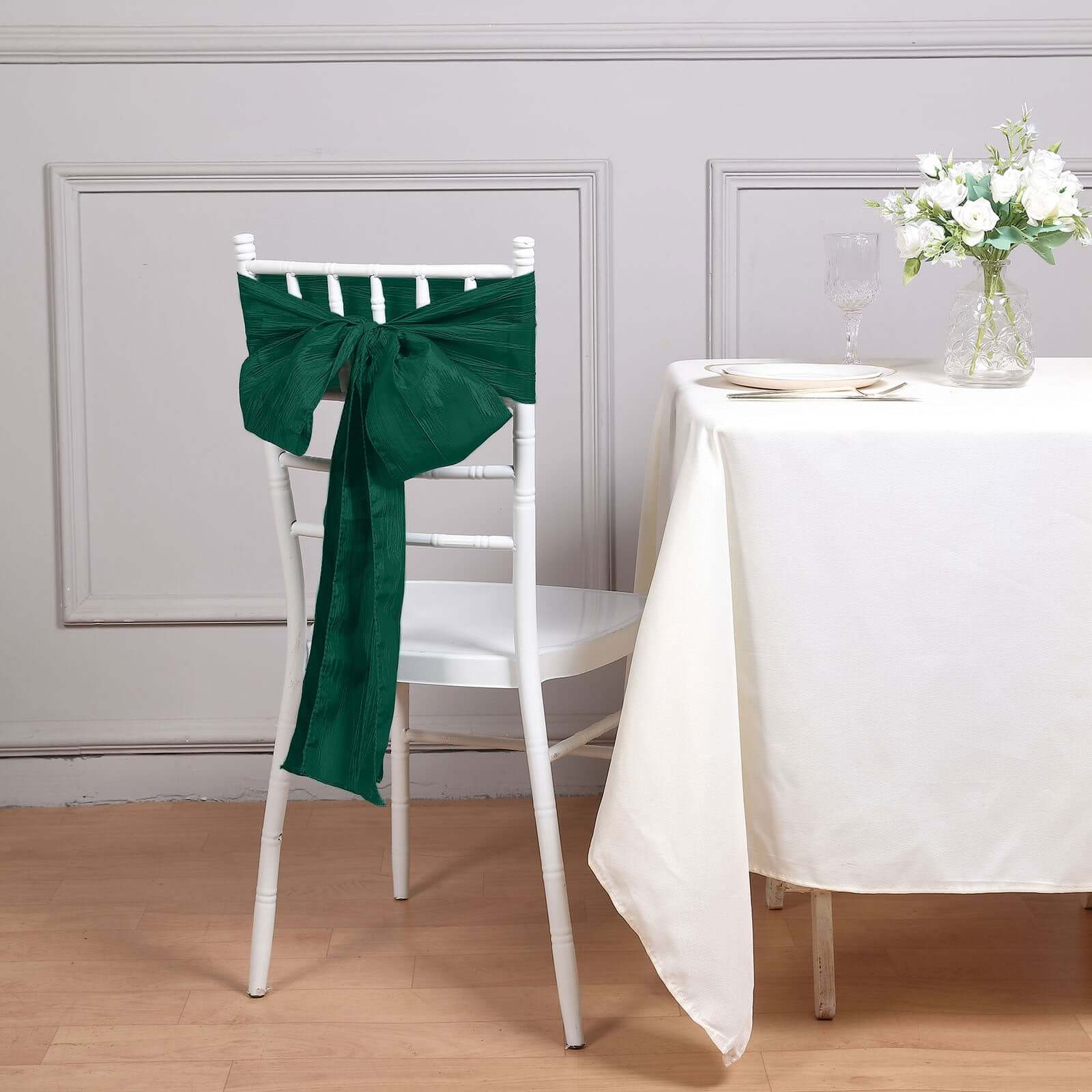 5 Pack Taffeta 6"x106" Chair Sashes Hunter Emerald Green Accordion Crinkle Texture - Stylish Decor for Weddings & Gatherings - Bell Racket Store