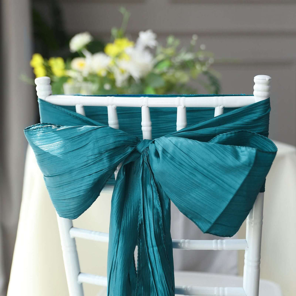 5 Pack Taffeta 6"x106" Chair Sashes Teal Accordion Crinkle Texture - Stylish Decor for Weddings & Gatherings - Bell Racket Store