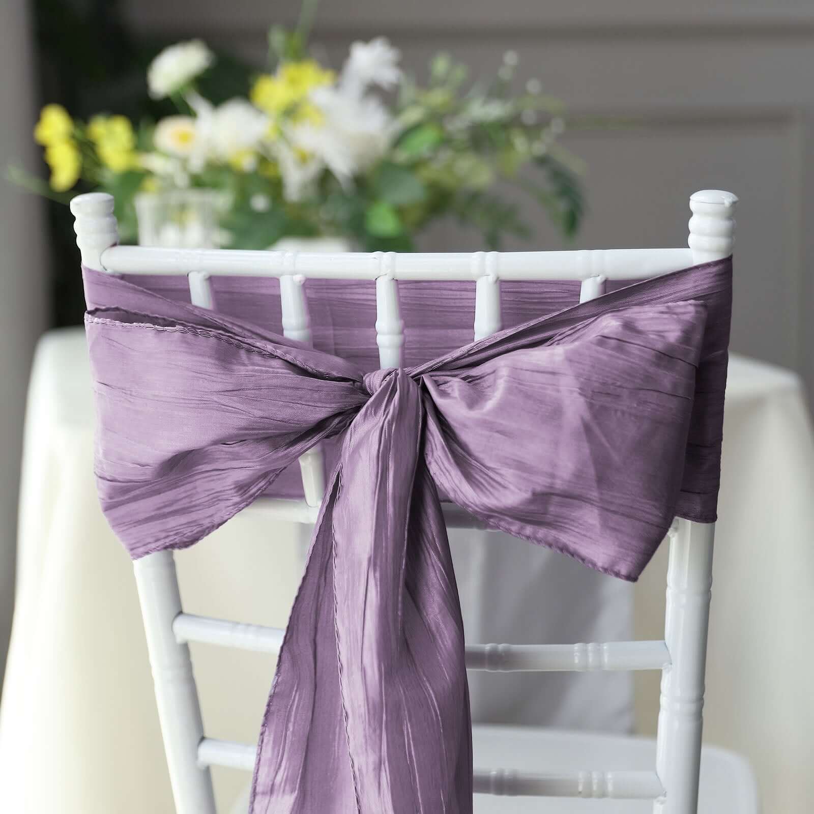 5 Pack Taffeta 6"x106" Chair Sashes Violet Amethyst Accordion Crinkle Texture - Stylish Decor for Weddings & Gatherings - Bell Racket Store