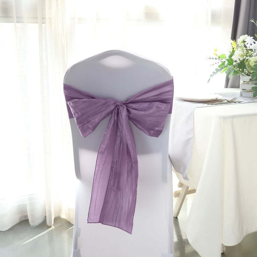 5 Pack Taffeta 6"x106" Chair Sashes Violet Amethyst Accordion Crinkle Texture - Stylish Decor for Weddings & Gatherings - Bell Racket Store