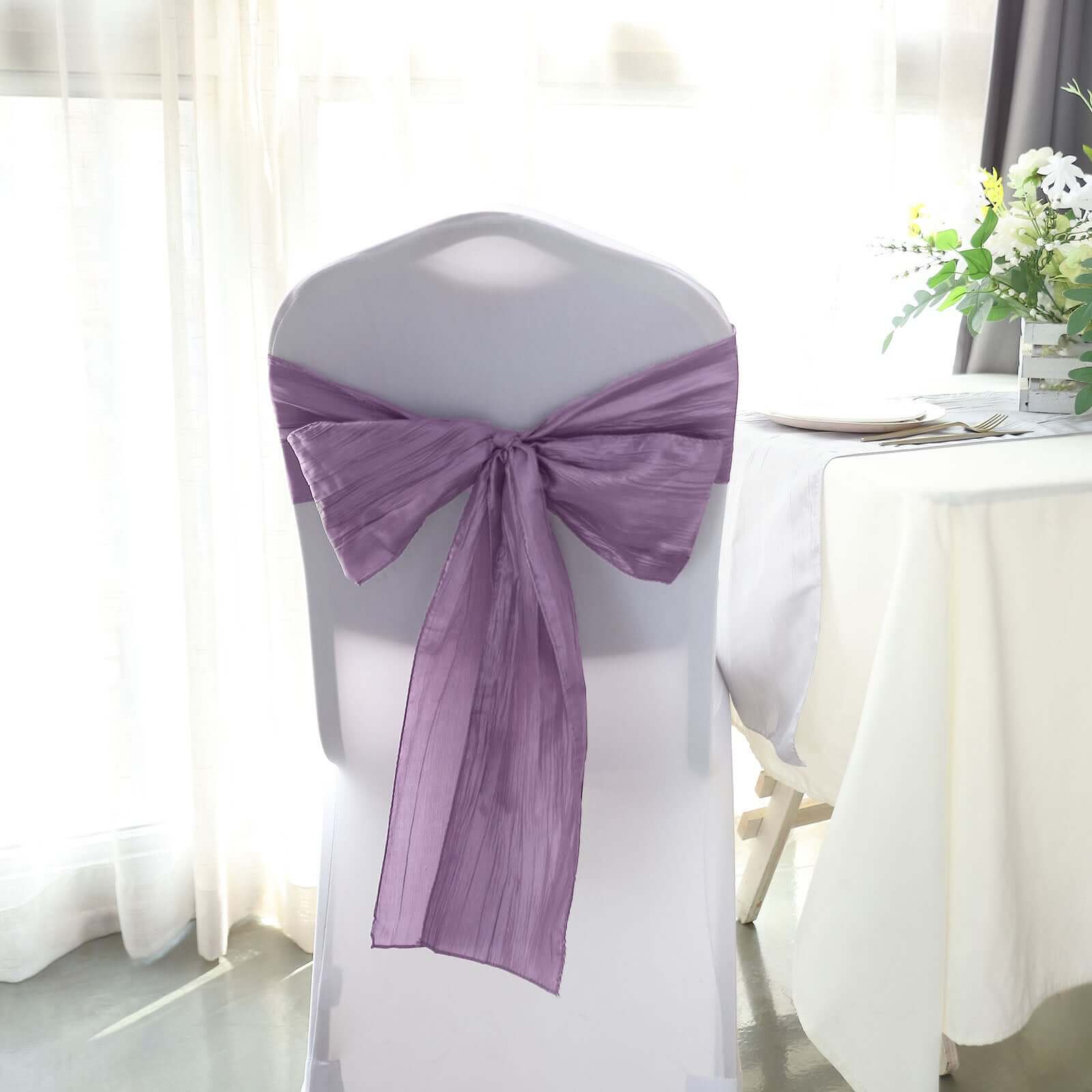 5 Pack Taffeta 6"x106" Chair Sashes Violet Amethyst Accordion Crinkle Texture - Stylish Decor for Weddings & Gatherings - Bell Racket Store