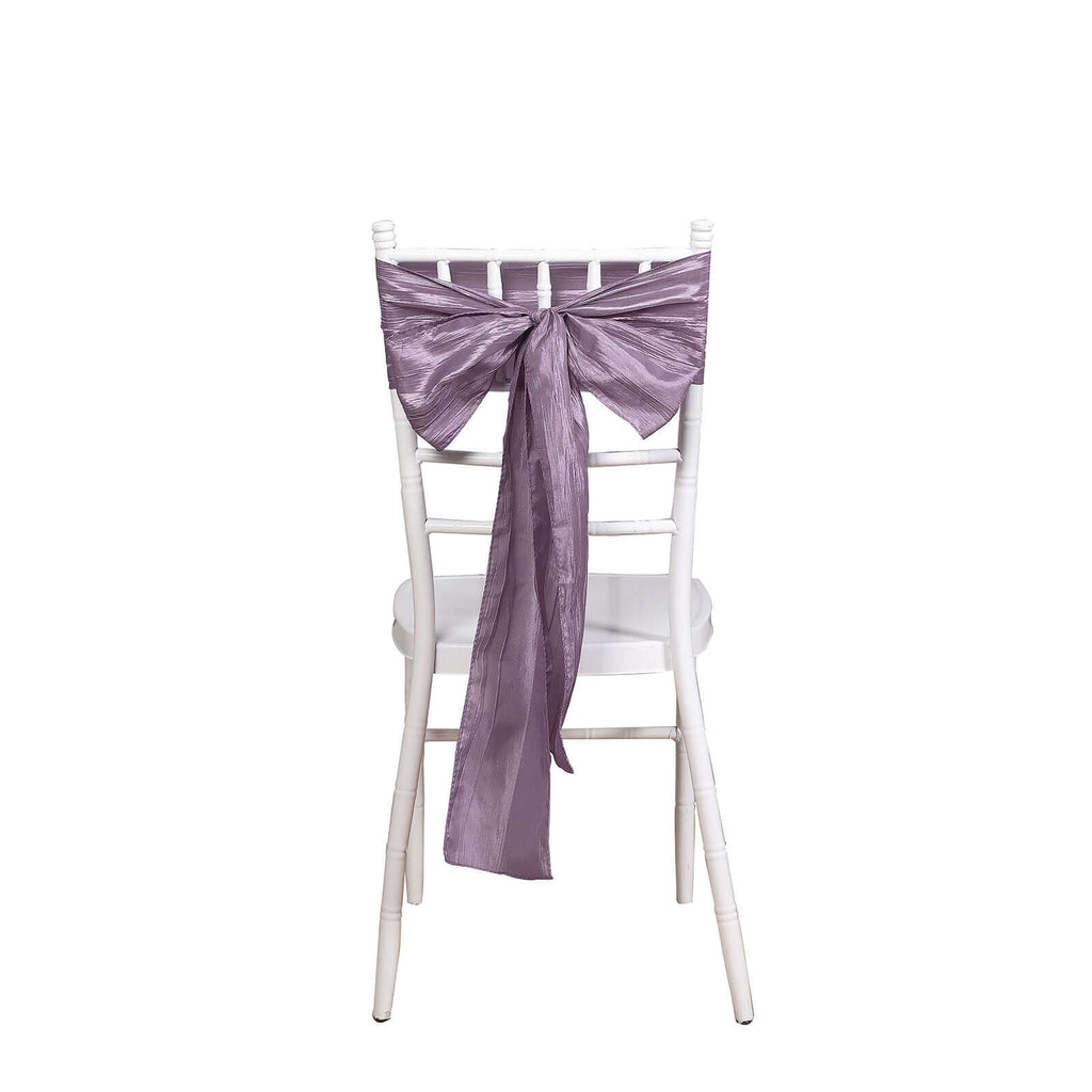 5 Pack Taffeta 6"x106" Chair Sashes Violet Amethyst Accordion Crinkle Texture - Stylish Decor for Weddings & Gatherings - Bell Racket Store