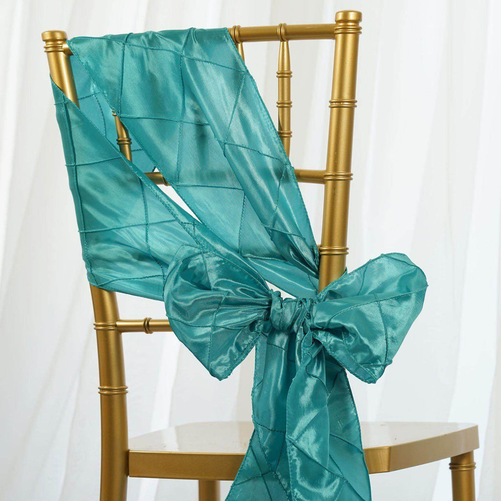 5 Pack Taffeta Chair Sashes Turquoise Pintuck Pattern with Smooth Metallic Finish 7"x106" - Bell Racket Store