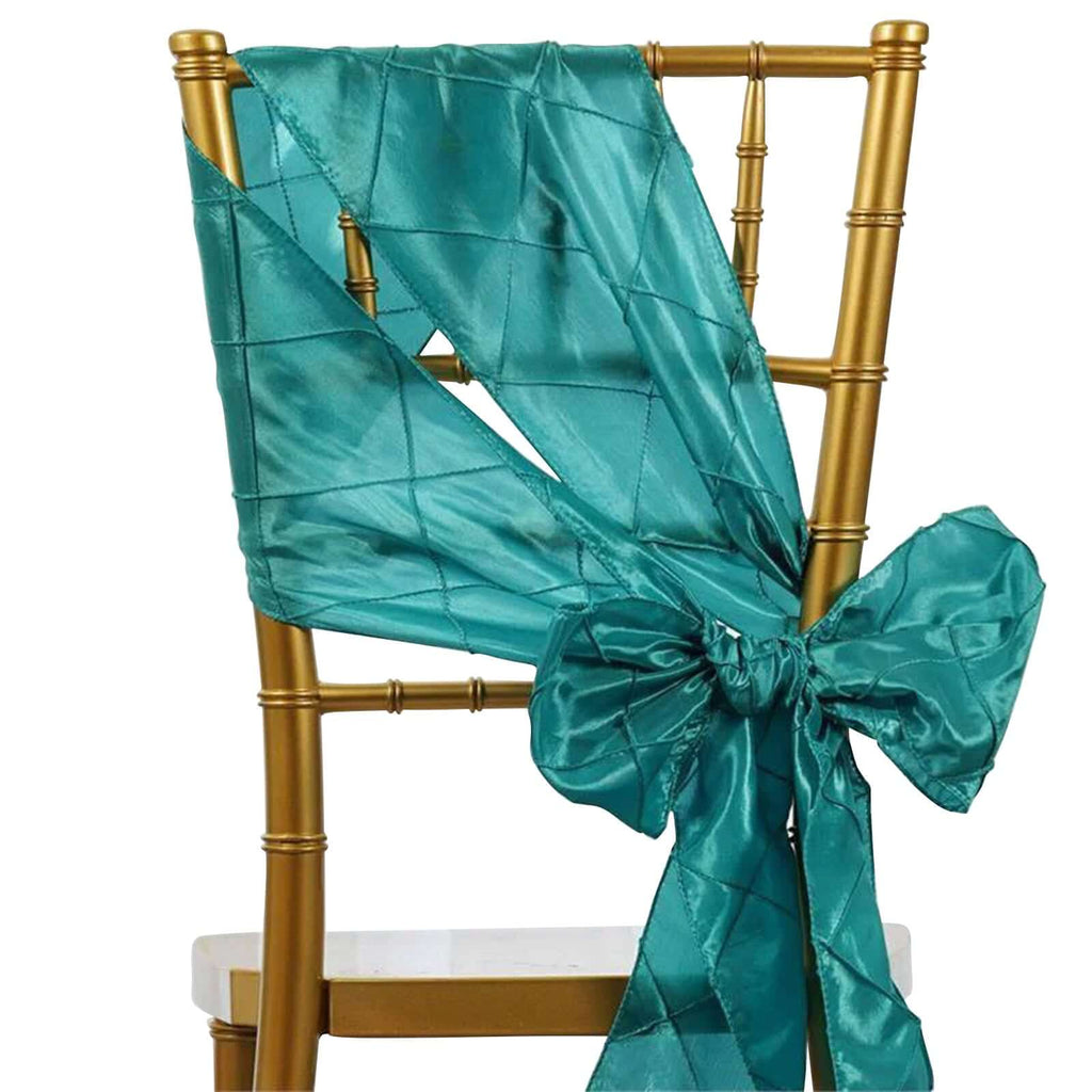 5 Pack Taffeta Chair Sashes Turquoise Pintuck Pattern with Smooth Metallic Finish 7"x106" - Bell Racket Store