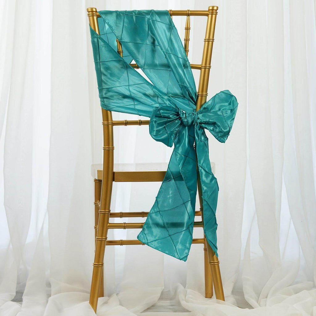 5 Pack Taffeta Chair Sashes Turquoise Pintuck Pattern with Smooth Metallic Finish 7"x106" - Bell Racket Store