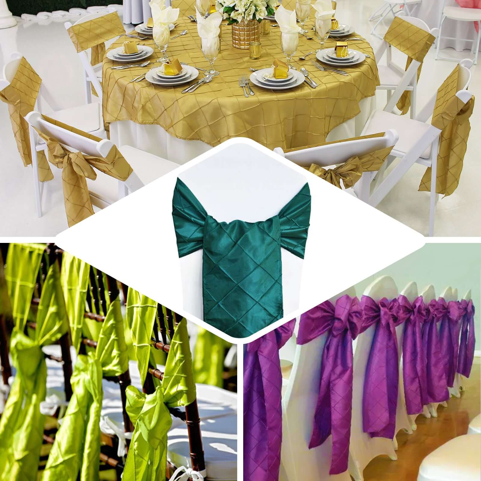 5 Pack Taffeta Chair Sashes Turquoise Pintuck Pattern with Smooth Metallic Finish 7"x106" - Bell Racket Store
