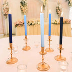 5 - Pack Taper Candles Ribbed Wick Ribbon Wax Design Assorted Blue - Premium Unscented Dinner Candles 9" - Bell Racket Store