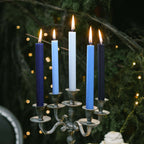 5 - Pack Taper Candles Ribbed Wick Ribbon Wax Design Assorted Blue - Premium Unscented Dinner Candles 9" - Bell Racket Store