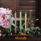 5 - Pack Taper Candles Ribbed Wick Ribbon Wax Design Assorted Green - Premium Unscented Dinner Candles 9" - Bell Racket Store