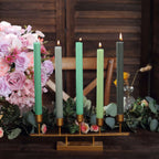 5 - Pack Taper Candles Ribbed Wick Ribbon Wax Design Assorted Green - Premium Unscented Dinner Candles 9" - Bell Racket Store