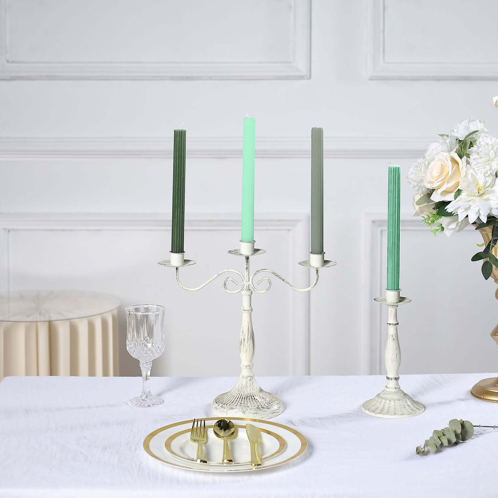 5 - Pack Taper Candles Ribbed Wick Ribbon Wax Design Assorted Green - Premium Unscented Dinner Candles 9" - Bell Racket Store