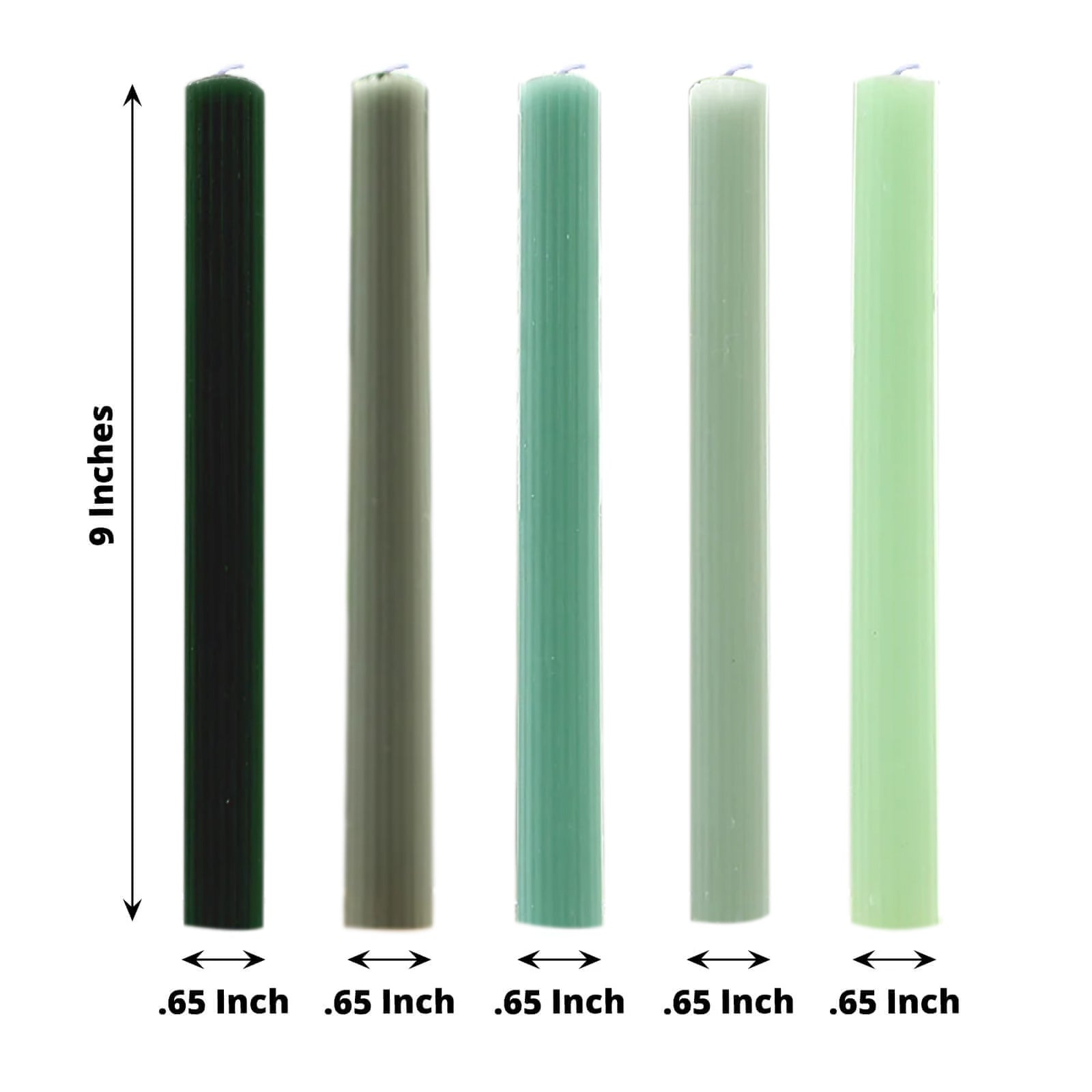 5 - Pack Taper Candles Ribbed Wick Ribbon Wax Design Assorted Sage Green - Premium Unscented Dinner Candles 9" - Bell Racket Store
