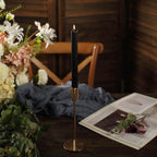 5 - Pack Taper Candles Ribbed Wick Ribbon Wax Design Black - Premium Unscented Dinner Candles 9" - Bell Racket Store