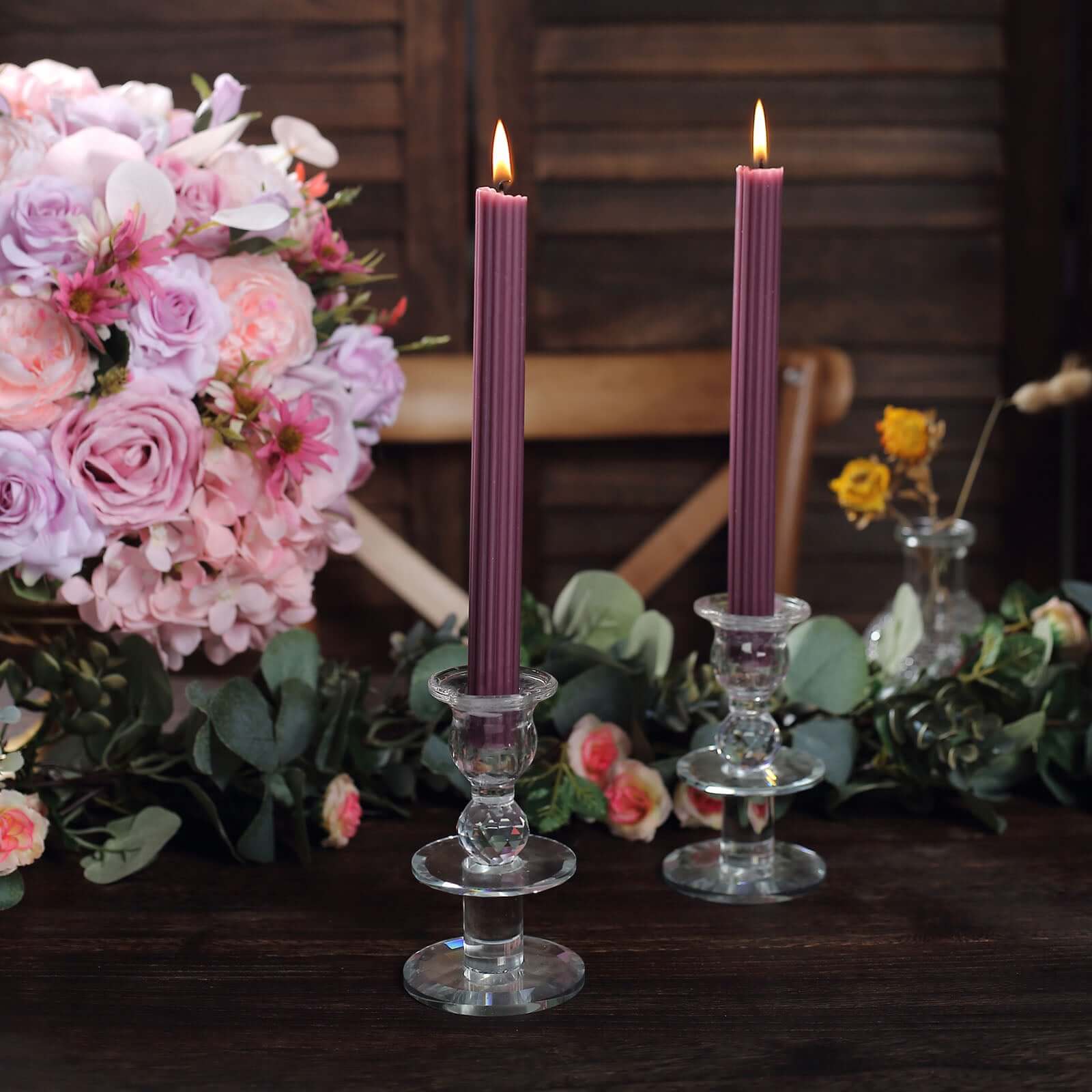 5 - Pack Taper Candles Ribbed Wick Ribbon Wax Design Cinnamon Rose - Premium Unscented Dinner Candles 9" - Bell Racket Store