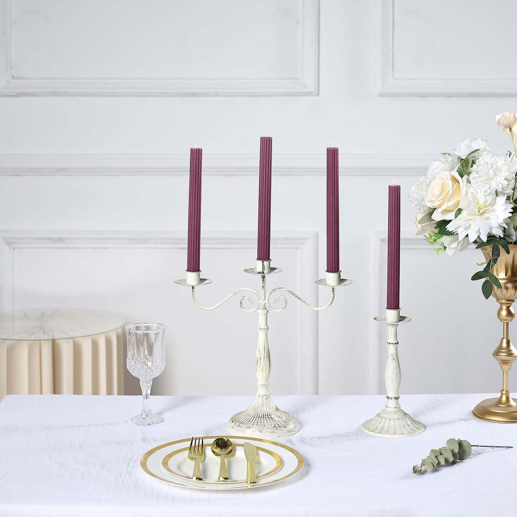 5 - Pack Taper Candles Ribbed Wick Ribbon Wax Design Cinnamon Rose - Premium Unscented Dinner Candles 9" - Bell Racket Store