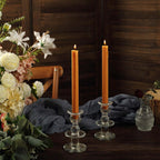 5 - Pack Taper Candles Ribbed Wick Ribbon Wax Design Gold - Premium Unscented Dinner Candles 9" - Bell Racket Store