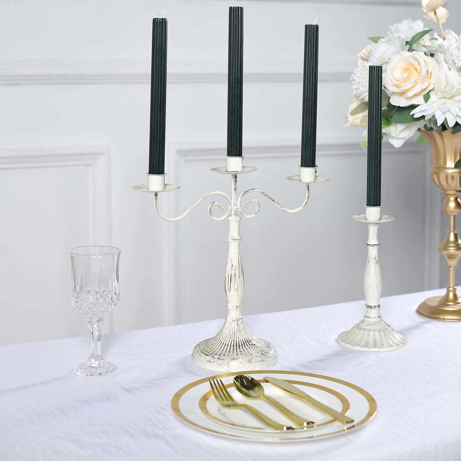 5 - Pack Taper Candles Ribbed Wick Ribbon Wax Design Hunter Emerald Green - Premium Unscented Dinner Candles 9" - Bell Racket Store