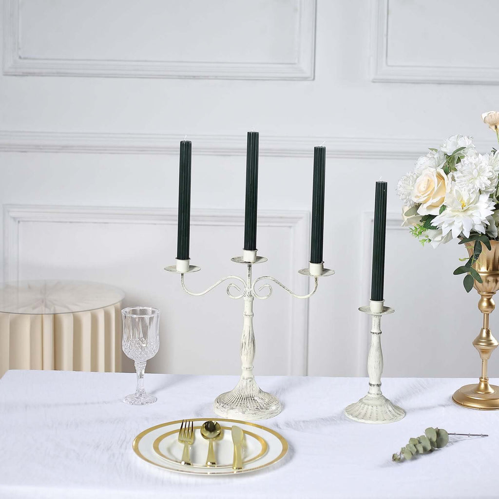 5 - Pack Taper Candles Ribbed Wick Ribbon Wax Design Hunter Emerald Green - Premium Unscented Dinner Candles 9" - Bell Racket Store