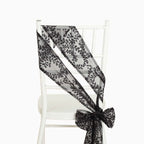 5 Pack Tulle Chair Sashes with Leaf Vine Embroidered Sequins Black 6"x88" - Bell Racket Store