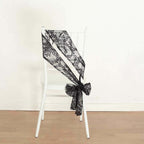 5 Pack Tulle Chair Sashes with Leaf Vine Embroidered Sequins Black 6"x88" - Bell Racket Store