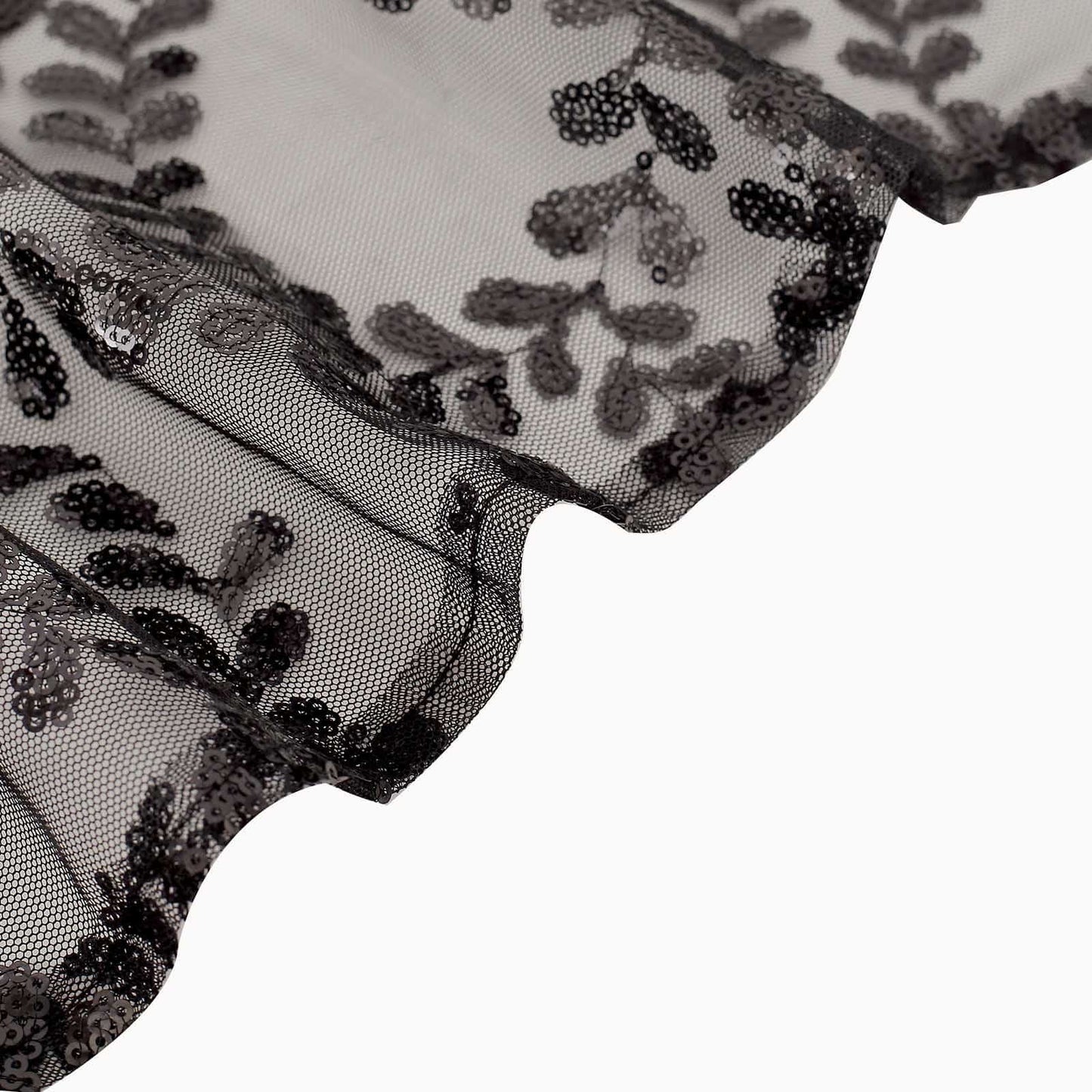 5 Pack Tulle Chair Sashes with Leaf Vine Embroidered Sequins Black 6"x88" - Bell Racket Store