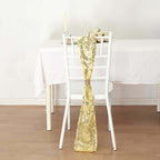 5 Pack Tulle Chair Sashes with Leaf Vine Embroidered Sequins Gold 6"x88" - Stylish Decor for Weddings - Bell Racket Store