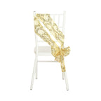 5 Pack Tulle Chair Sashes with Leaf Vine Embroidered Sequins Gold 6"x88" - Stylish Decor for Weddings - Bell Racket Store