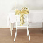 5 Pack Tulle Chair Sashes with Leaf Vine Embroidered Sequins Gold 6"x88" - Stylish Decor for Weddings - Bell Racket Store
