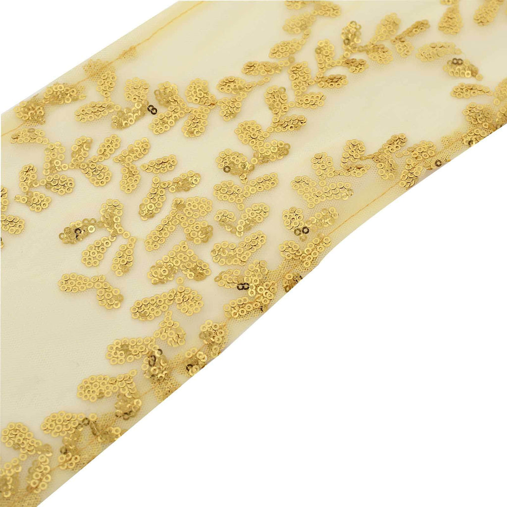 5 Pack Tulle Chair Sashes with Leaf Vine Embroidered Sequins Gold 6"x88" - Stylish Decor for Weddings - Bell Racket Store