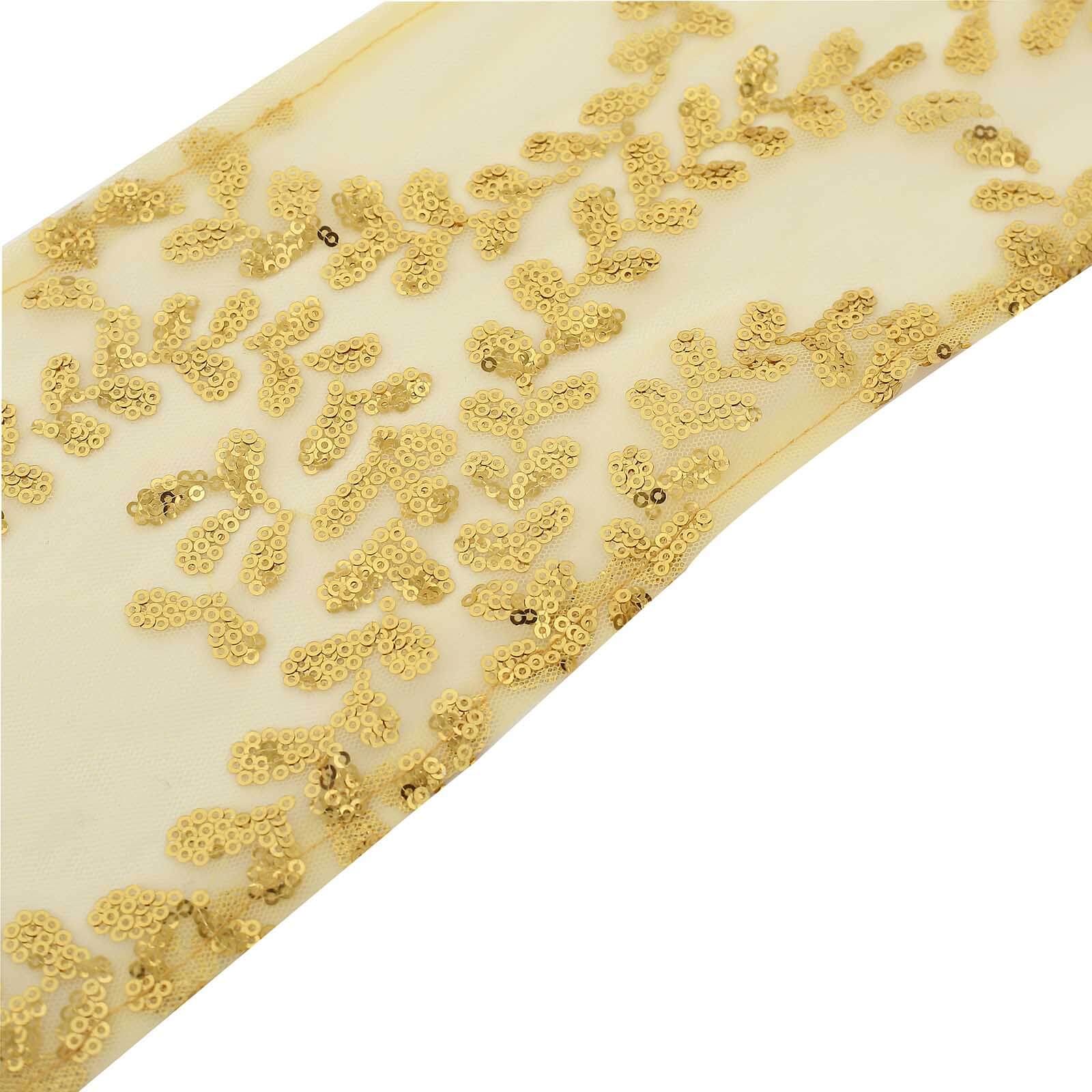 5 Pack Tulle Chair Sashes with Leaf Vine Embroidered Sequins Gold 6"x88" - Stylish Decor for Weddings - Bell Racket Store