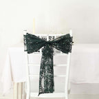 5 Pack Tulle Chair Sashes with Leaf Vine Embroidered Sequins Hunter Emerald Green 6"x88" - Bell Racket Store