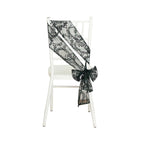 5 Pack Tulle Chair Sashes with Leaf Vine Embroidered Sequins Hunter Emerald Green 6"x88" - Bell Racket Store