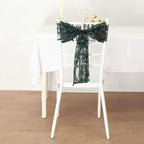 5 Pack Tulle Chair Sashes with Leaf Vine Embroidered Sequins Hunter Emerald Green 6"x88" - Bell Racket Store